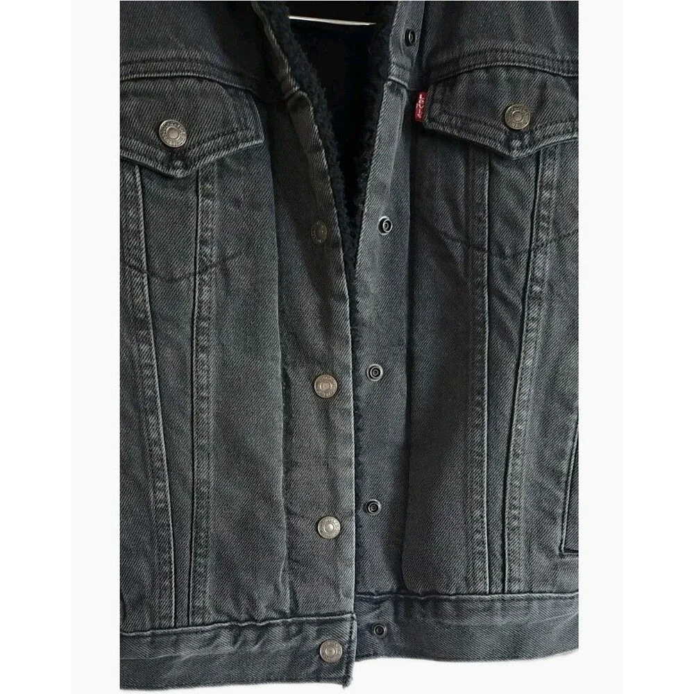 Levi's Men's Sherpa Lined Trucker Jacket Gray Snap Button Front XS